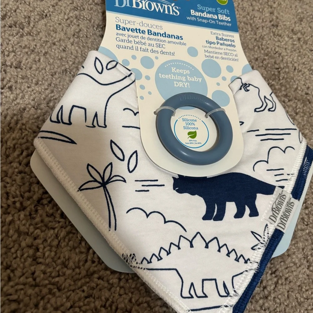 Blue and White Dinosaur Bandana Bib